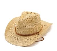 Generisch Women's Men's Summer Western Cowboy Hat Mouldable Straw Hat Hollowed Sun Hat, beige, One Size