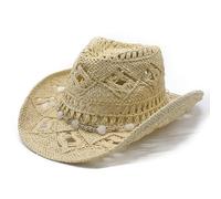 Generisch Women's Men's Summer Western Cowboy Hat Mouldable Straw Hat Hollowed Sun Hat, beige, One Size