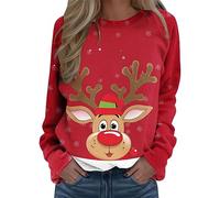 Generisch Womens Merry Christmas Print O-Neck Crew Neck Long Sleeve Loose Blouse, red, L