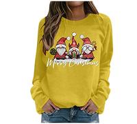 Generisch Women's Merry Christmas Round Collar Long Sleeve Print Lightweight Blouse Top, yellow, XXL