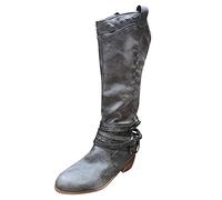 Generisch Women's Mid-Calf Boots with Cowboy Design Buckle Trim for Elegant Western Style Outfits, gray, 8 UK