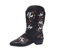 Generisch Women's Mid-Calf Boots with Elegant Embroidery for - Comfortable Ankle Boots with Subtle Details for Effortless Everyday Comfort, black, 4 UK