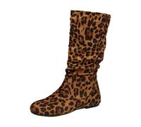 Generisch Women's Mid-Calf Boots with Round Head Square Heel Side Zip Western Denim Style Fashionable Mid-Height Boots for Winter Sports Leisure, brown, 6 UK