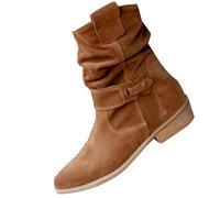 Generisch Women's Mid-Height Ankle Boots, Slouchy Pleated Ankle Boots, Low Slip-On Boots, Casual Suede Boots, Western Style, Half Ankle Boots for Outdoor Use, for Autumn Winer, brown, 5 UK