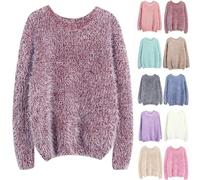 Generisch Women's Mohair Oversized Crew Neck Long Jumper, Comfortable Soft Sweater, Winter Jumper