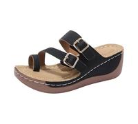 Generisch Women's Mules Boho Hallux Valgus Flip Flops Wide Fit Soft Soles Toe Separator Slippers Non-Slip Wedge Heel Shoes Platform Shoes Slippers for Swimming Pool, Style G01 Black, 4.5 UK