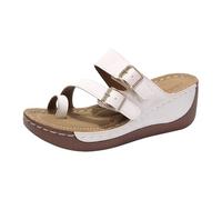 Generisch Women's Mules Boho Hallux Valgus Flip Flops Wide Fit Soft Soles Toe Separator Slippers Non-Slip Wedge Heel Shoes Platform Shoes Slippers for Swimming Pool, Style G02 White, 6 UK