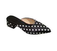 Generisch Women's Mules Elegantly Decorated with Polka Dots - Flat Mules with Block Heel | Chic Slippers for Office and Leisure, Style F01 Black, 4 UK