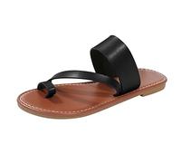 Generisch Women's Mules Flat Sandals Faux Leather Vintage Toe Ring Sandals Summer Slippers Light Non-Slip Open Toe Beach Sandals Slingback Toe Separator Bath Slippers, black, 38 EU