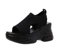 Generisch Women's Mules Sandals with Thick Soles for Women Summer Mesh Breathable Fish Mouth Slant Heel Sandals for Sports Casual Shoes, black, 6 UK