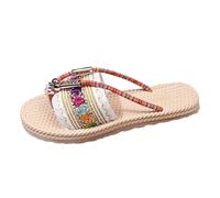 Generisch Women's Mules Summer Decorated with Ethnic Details - Flat Sandals with Pearl Decoration Boho Slippers for Beach and Holidays, Style T04 White, 4.5 UK
