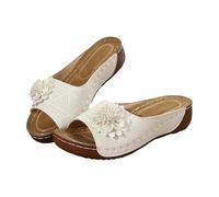 Generisch Women's Mules with Flower Slippers, Indoor and Outdoor Slippers for Living Room, Outdoor Sandals, Open Back Sandals, Holiday Slippers, Casual Beach Sandals, Lightweight Walking Shoes, White