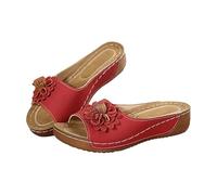 Generisch Women's Mules with Flower Slippers, Indoor and Outdoor Slippers for Living Room, Outdoor Sandals, Open Back Sandals, Holiday Slippers, Casual Beach Sandals, Lightweight Walking Shoes, red
