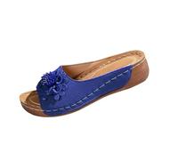 Generisch Women's Mules with Flowers Barefoot Orthopaedic Sandals Slip-On Wedge Sandals Platform Slippers with Wedge Heel Lightweight Slippers Non-Slip Summer Sandals Breathable Women's Sandals, blue