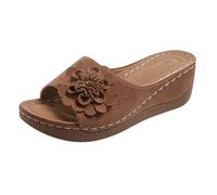 Generisch Women's Mules with Footbed, Orthopaedic Sandals, Summer Comfortable Slippers, Non-Slip Summer Shoes, Breathable Slippers, with Flowers, Open Toe Wedge Sandals, brown, 5 UK