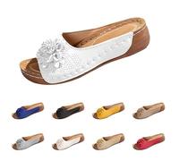 Generisch Women's Mules with Footbed, Platform, Slippers, Women's Summer Flower Slides, Indoor and Outdoor Slippers for Summer Beach Sandals, High Beach Sandals, Wedge Heel, Walking Shoes, Ladies