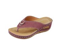 Generisch Women's Mules with Footbed, Toe Separator Slippers, Summer Flip Flop Sandals, Wedge Heel Sliders, Breathable Slippers, Bedroom Walking Shoes, Open Back, Trekking Sandals, Wine Red, 8.5 UK
