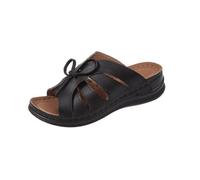 Generisch Women's Mules with Wedge Heel Slippers Summer with Bow Beach Shoes Breathable Shoes Open Toe Sliders Outdoor Slip-Ons Mules Platform Slippers Lightweight Casual Shoes, black, 6 UK