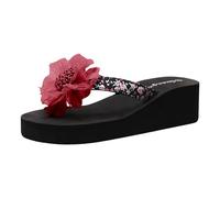 Generisch Women's Mules, Women's Shoes, Wedge Flip Flops, Flower Flip Flops, Women's Wedge Outerwear, Thick Sole, Beach by the Sea, red, 7 UK