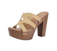 Generisch Women's Mules, Women's Slippers with High Heel, Summer Beach Sandals, Casual, Comfortable, Open Toe, Woven Straw Slippers for Holiday, Excursion, Dating, Night, beige, 7 UK