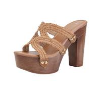 Generisch Women's Mules, Women's Slippers with High Heel, Summer Beach Sandals, Casual, Comfortable, Open Toe, Woven Straw Slippers for Holiday, Excursion, Dating, Night, brown, 7 UK