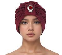 Generisch Women's Muslim Ruffle Cancer Chemo Turban Wrap Cap Scarf Funny Winter Hat, Wine Red, One Size