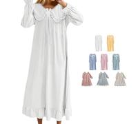 Generisch Women's Nightdress Long Sleeve Victorian Long Night Dress with Bow & Lace Trim, Sleepwear Nightgowns Lightweight Sleepwear Long Pyjamas for Women M-XXL, A-White, XXL