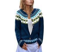 Generisch Women's Norwegian cardigan with sheep motif, vintage cardigan with button placket, cosy cardigan for autumn, Style_y01 Navy, M