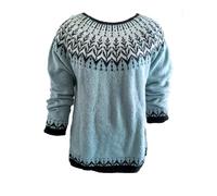 Generisch Women's Norwegian Jumper with Traditional Round Yoke Pattern - Classic Knitted Jumper for a Winter Look Cosy Iceland Jumper for Autumn and Winter, style_r03 gray, L