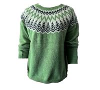 Generisch Women's Norwegian Jumper with Traditional Round Yoke Pattern - Classic Knitted Jumper for a Winter Look Cosy Iceland Jumper for Autumn and Winter, style_r01 army green, M