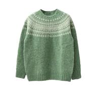 Generisch Women's Norwegian Jumper with Traditional Round Yoke Pattern - Classic Knitted Jumper for a Winter Look Cosy Iceland Jumper for Autumn and Winter, Style_r04 Green, M