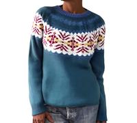 Generisch Women's Norwegian Pullover with Crew Neck - Knitted Jumper in Scandinavian Fair Isle Pattern | Classic Winter Jumper for the Cold Season, style_a01 navy, XL