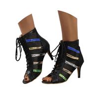Generisch Women's Open Toe Lace Up Ankle Dance Boots Women's Latin High Heels Mesh Jazz Salsa Ballroom Dance Shoes Ankle Boots Elegant Pointed Ankle Boots, black, 9 UK