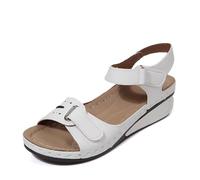 Generisch Women's Open Toe Shoes with Heel Relaxation. Open Toe Design. Wedge Heel. Adjustable Strap. Perfect for Summer and Pair with Jeans. Lace-Up Sandals Women's Flat, White, 7 UK