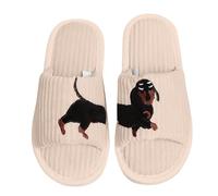 Generisch Women's Open Toe Slippers with Dog Motif Funny Cartoon Animal Print Slippers House Bedroom Shoes Comfortable Trendy Slide Slippers Shoes Autumn Winter House Slippers, khaki, 8 UK