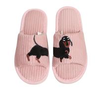 Generisch Women's Open Toe Slippers with Dog Motif Funny Cartoon Animal Print Slippers House Bedroom Shoes Comfortable Trendy Slide Slippers Shoes Autumn Winter House Slippers, pink, 4 UK