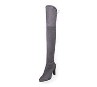 Generisch Women's Over-the-Knee Stretch High Heels Suede Long Shaft Boots Elegant Comfortable High Boots with Block Heel Autumn Leisure Waterproof Winter Boots Shoes Women's Ankle Boots, gray, 9 UK