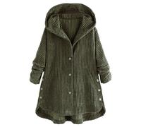 Generisch Women's Oversized Corduroy Jacket with Hood, Casual Coat in Shirt Jacket Style with Button Placket, Wide Transition Jacket with Rounded Hem, Style_i03 Green, 3XL