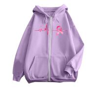 Generisch Women's Oversized Hooded Jacket with Breast Cancer Bow - Statement Hoodie with Heartbeat Motif | Soft Sweat Jacket as a Sign of Solidarity, style_l06 purple, M