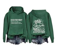 Generisch Women's Oversized Hoodie with Book Reading Motif Print in Dark Green - Hoodie with Book Illustration and Lettering, Cosy Statement Sweater for Book Lovers