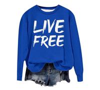 Generisch Women's Oversized Sweatshirt with 'Live Free' Saying - Long Sleeve Pullover with Statement Print | Casual Top with Brush Stroke Writing, Style_p03 Blue, L