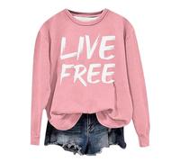 Generisch Women's Oversized Sweatshirt with 'Live Free' Saying - Long Sleeve Pullover with Statement Print | Casual Top with Brush Stroke Writing, Style_p08 Pink, M