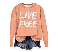Generisch Women's Oversized Sweatshirt with 'Live Free' Saying - Long Sleeve Pullover with Statement Print | Casual Top with Brush Stroke Writing, Style_p07 Orange, M