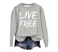 Generisch Women's Oversized Sweatshirt with 'Live Free' Saying - Long Sleeve Pullover with Statement Print | Casual Top with Brush Stroke Writing, Style_p05 Gray, S