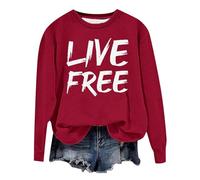 Generisch Women's Oversized Sweatshirt with 'Live Free' Saying - Long Sleeve Pullover with Statement Print | Casual Top with Brush Stroke Writing, Style_p09 Red, XXL