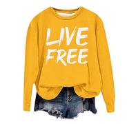 Generisch Women's Oversized Sweatshirt with 'Live Free' Saying - Long Sleeve Pullover with Statement Print | Casual Top with Brush Stroke Writing, Style_p11 Yellow, L