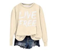Generisch Women's Oversized Sweatshirt with 'Live Free' Saying - Long Sleeve Pullover with Statement Print | Casual Top with Brush Stroke Writing, Style_p01 Beige, XL