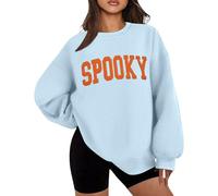 Generisch Women's Oversized Sweatshirt with 'Spooky' Lettering - Casual Halloween Pullover with Balloon Sleeves | Fashion Autumn Statement in 3D Look, style_t05 blue, L