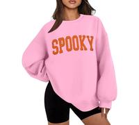 Generisch Women's Oversized Sweatshirt with 'Spooky' Lettering - Casual Halloween Pullover with Balloon Sleeves | Fashion Autumn Statement in 3D Look, style_t07 pink, L