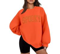 Generisch Women's Oversized Sweatshirt with 'Spooky' Lettering - Casual Halloween Pullover with Balloon Sleeves | Fashion Autumn Statement in 3D Look, style_t06 orange, XL
